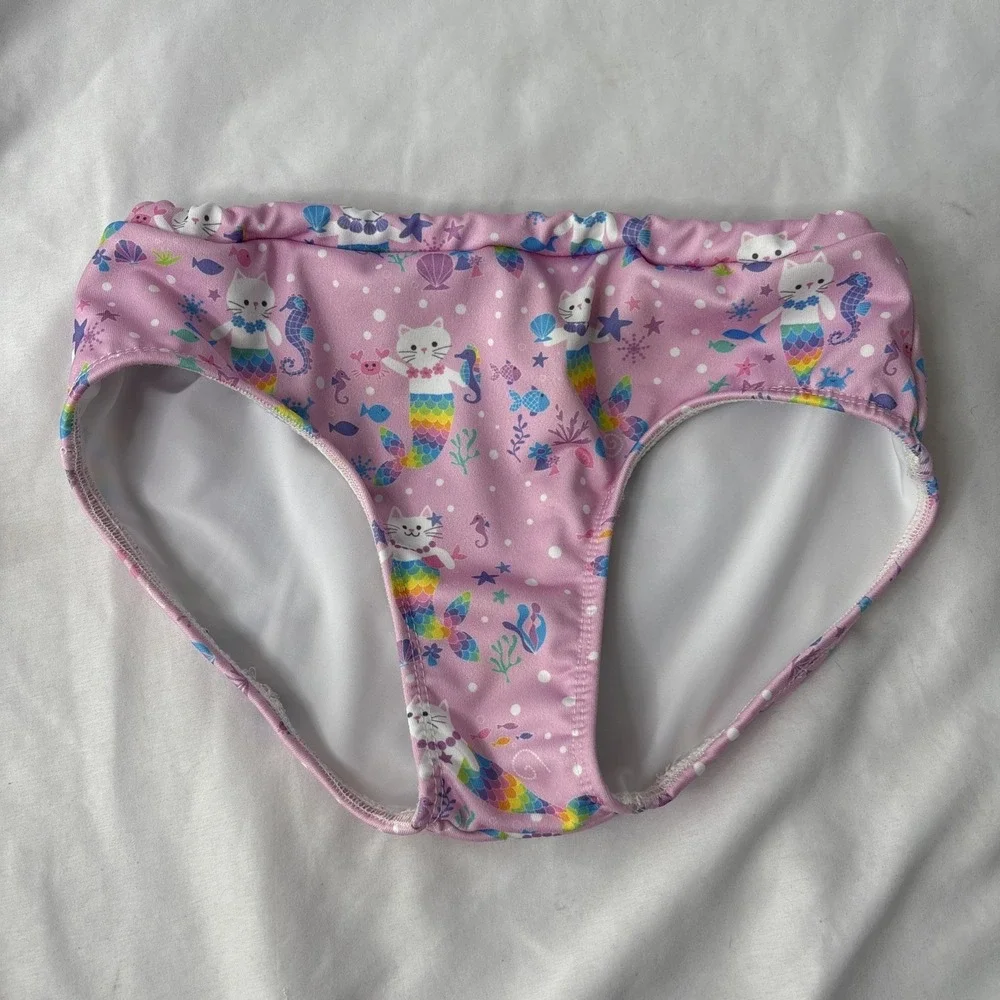 Upper Looper Girls 9 Cat Mermaid Swim Bathing Suit 3 Pc Rashuard Seahorse Pink